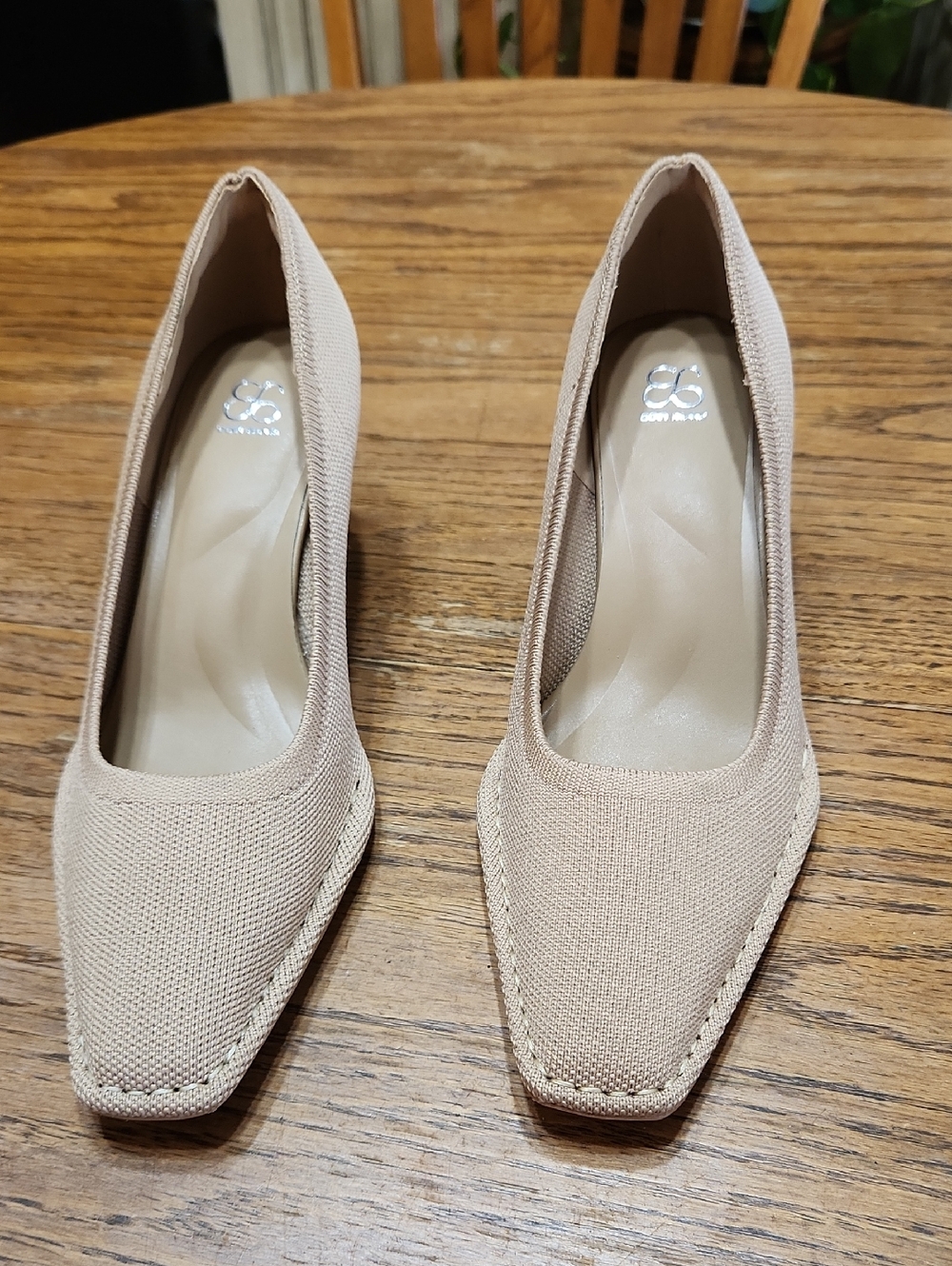 Comfort Knit Pointed Toe Heels in Beige